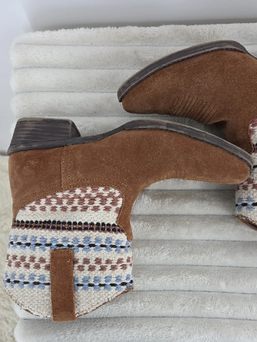Roper Brown Suede Ankle Boots with Woven Multi-Color Shaft